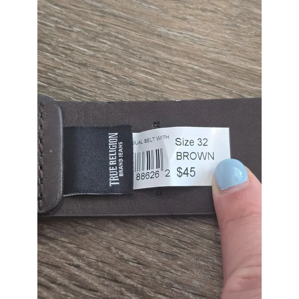 True Religion Brown Leather Belt Size 32 | Casual Designer Brand Jeans Accessory